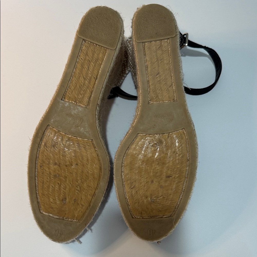 Castaner Black and Natural Espadrille Wedge Sandals with Ankle Strap - Picture 6 of 7